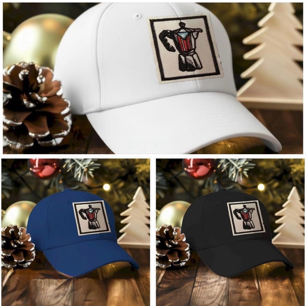 White, Blue, and Black Men's Cap with Puerto Rican Cafecito Embroidered Patch